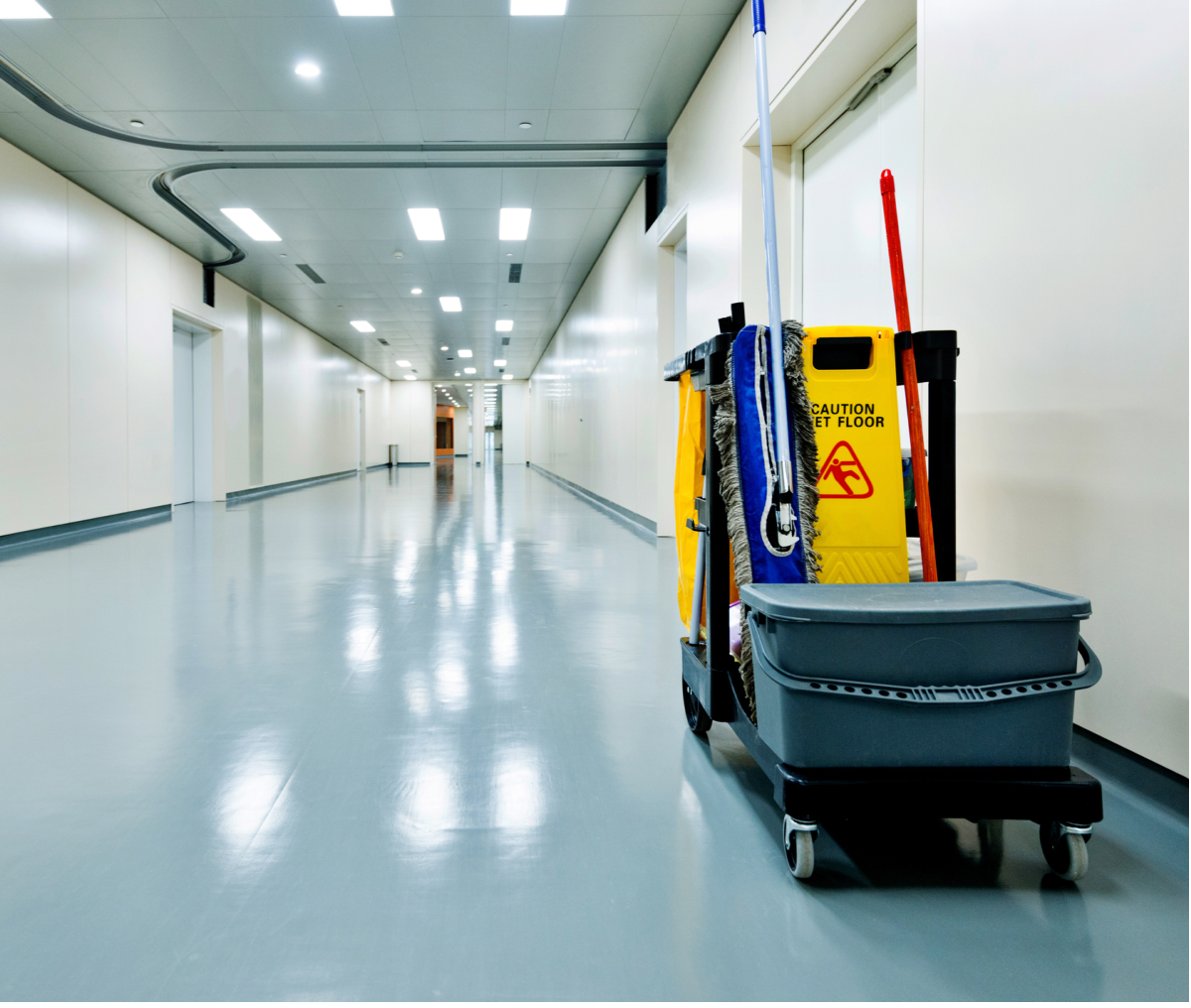 Maintenance tools in bright corridor